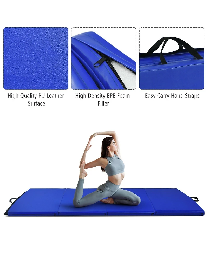 Gymnastics Pu Mat Thick Folding Panel Gym Fitness Exercise-Navy