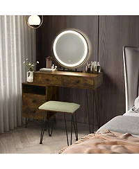 Modern Dressing Table with Storage Cabinet-Rustic Brown