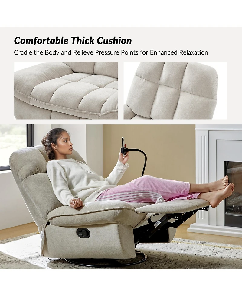 Carol Modern Upholstered Manual Swivel Rocker Recliner with Phone Holder