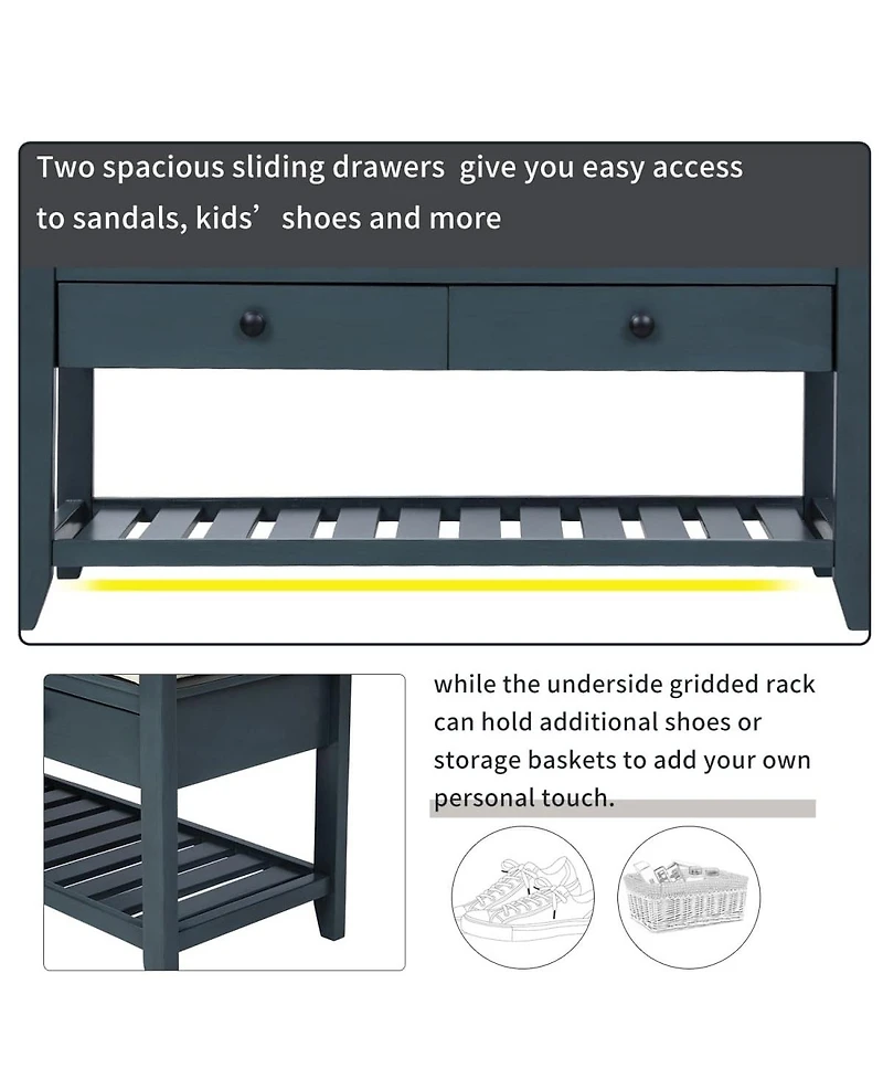 Entryway Storage Bench with Cushion Drawers and Shoe Rack for Organized Seating Footwear Small Spaces-The Pop Home