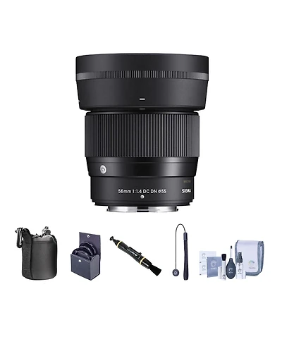 Sigma 56mm f/1.4 Dc Dn Contemporary Lens for Nikon Z Bundle with 55mm Filter Kit, Lens Pouch, Lens Cleaner, Cleaning Kit, Lens Cap Tether