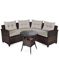 4PCS Outdoor Patio Rattan Furniture Set Cushioned Sofa Table