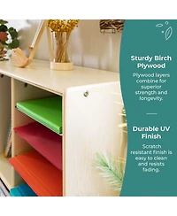 Guidecraft EdQ Shelves and 10 Bin Storage Unit 30" Natural: Wooden Bookcase with Compartments for Kids' Toys Books Playroom