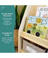 Guidecraft EdQ Book and Bin Display - White: Children's Wooden Bookcase with Shelves Storage Bins for Kids' Books Toys