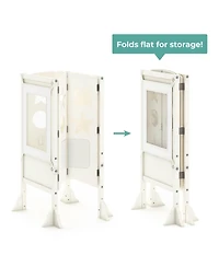 Guidecraft Classic Kitchen Helper Kids' Step Stool - Ivory: Folding, Adjustable Wooden Toddler Tower - Children's Learning Furniture