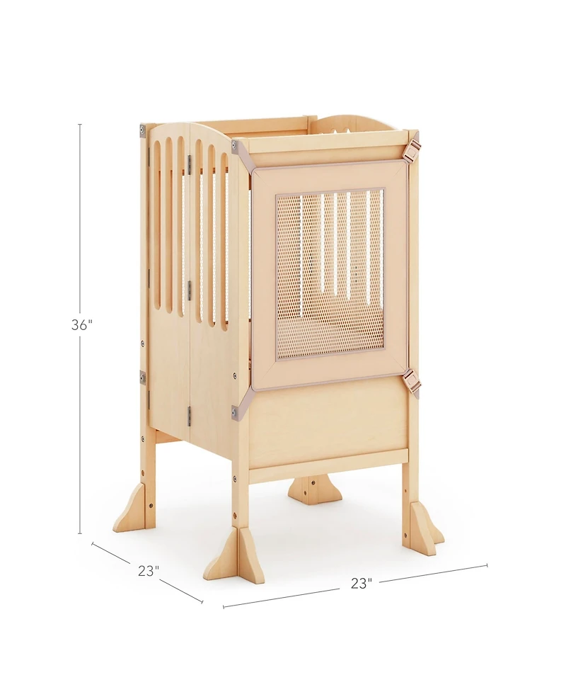 Guidecraft Contemporary Kitchen Helper Step Stool - Walnut: Kids' Adjustable, Foldable Wooden Learning Toddler Tower with Non-Slip Mat