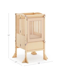 Guidecraft Contemporary Kitchen Helper Step Stool - Walnut: Kids' Adjustable, Foldable Wooden Learning Toddler Tower with Non-Slip Mat