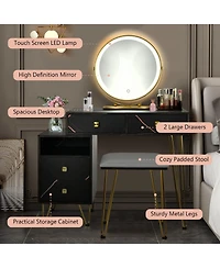 Modern Dressing Table with Storage Cabinet-Black