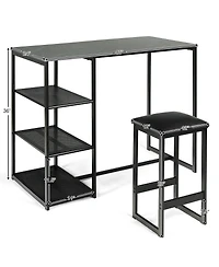 3 Pieces Dining Set with Rectangular Faux Marble and 3 Metal Storage Shelves