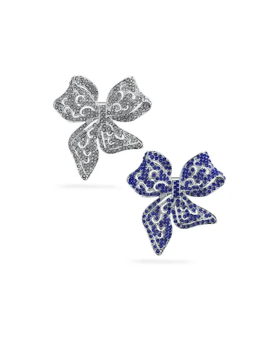 Bling Jewelry Set of 2 Victorian Clear Blue Crystal Brooch Pin Silver Plated