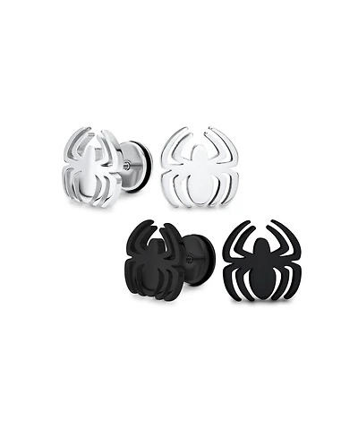 Bling Jewelry Set of 2 Black Widow Spider Ear Plug Illusion Stud Earrings Surgical Steel 16G