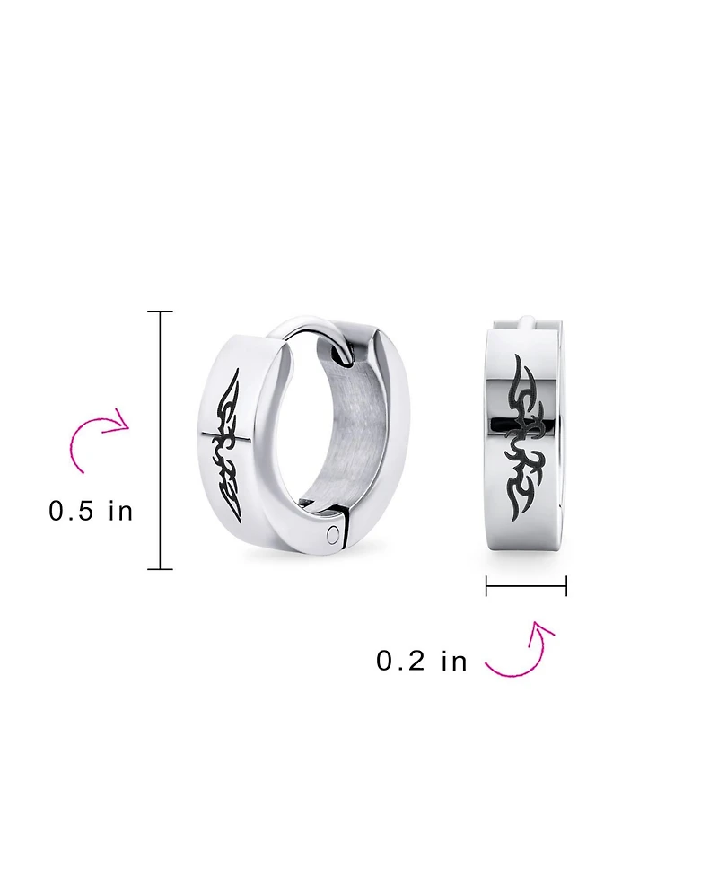 Bling Jewelry Set of 2 Angel Wings Huggie Hoop Kpop Earrings Black Silver Tone Stainless Steel
