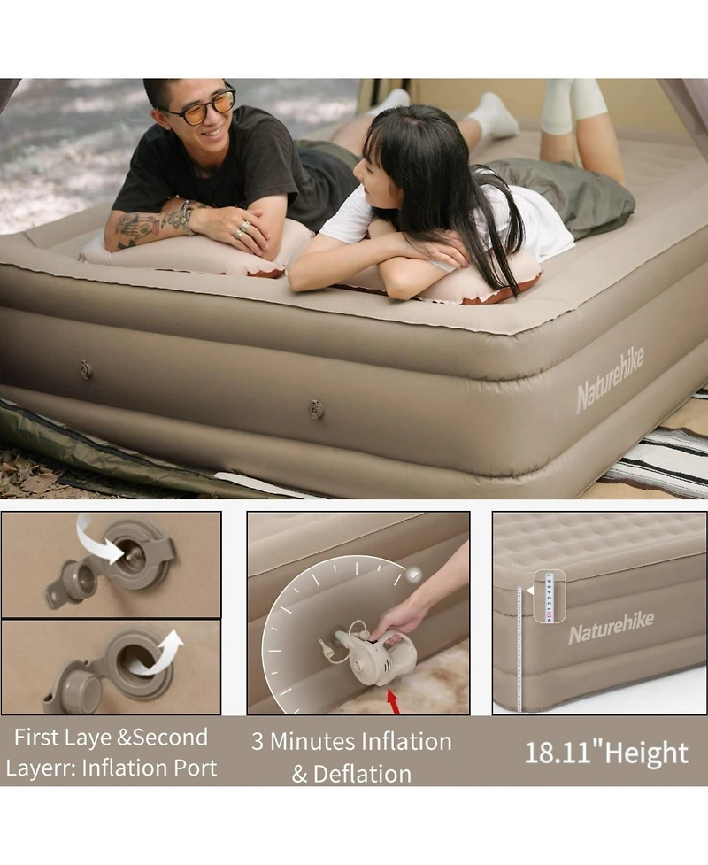 Naturehike Durable Queen Air Mattress, Raised Comfort Blow Up Mattress for Kids & Adults, Inflatable Bed with Storage Bag for Home, Travel & Camping (