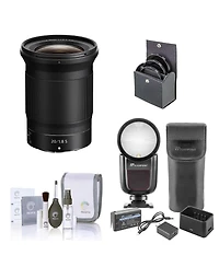 Nikon Nikkor Z 20mm f/1.8 S Lens, Bundle with Flashpoint Zoom Li-on X R2 Ttl On-Camera Round Flash Speedlight, 77mm Filter Kit, Cleaning Kit