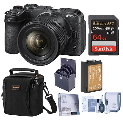 Nikon Z 30 Mirrorless Camera with Nikkor Z Dx 12-28mm f/3.5-5.6 Pz Vr Lens, Bundle with 64GB Memory Card, Shoulder Bag, En-EL25 Battery, Screen Protec