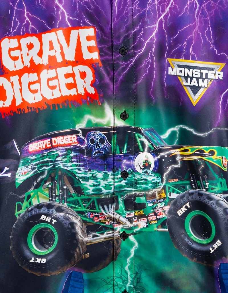 Monster Jam Boys Grave Digger Hawaiian Button Down Dress Shirt