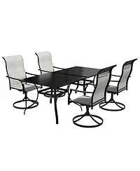 Piece Metal Patio Outdoor Dining Set with Square Table with 1.65 in. Umbrella Hole and Swivel Chairs