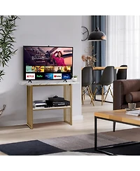 48 Inch 2-Tier Console Table with Gold Finished Frame-White