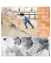 Wooden Climbing Toy Triangle Climber Set with Seesaw-Multicolor