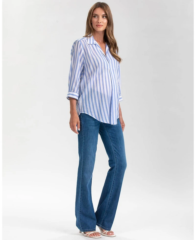 Pietro Brunelli Maternity Classic Collared 3/4 Sleeve Blouse Panarea