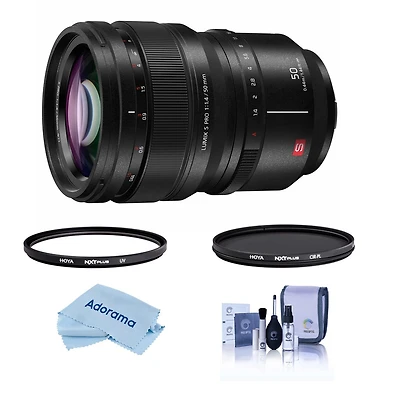 Panasonic Lumix S Pro 50mm f/1.4 Lens for L Mount, Bundle with Hoya Nxt Plus 77mm Uv+Cpl Filter Kit, Cleaning Kit, Cleaning Cloth
