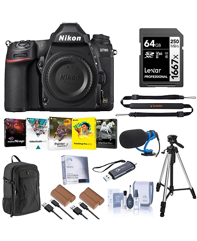 Nikon D780 Fx-Format Dslr Camera, Bundle with 3-Sec Al Tripod, 2x En-EL15c Battery, 64GB Memory Card and Backpack