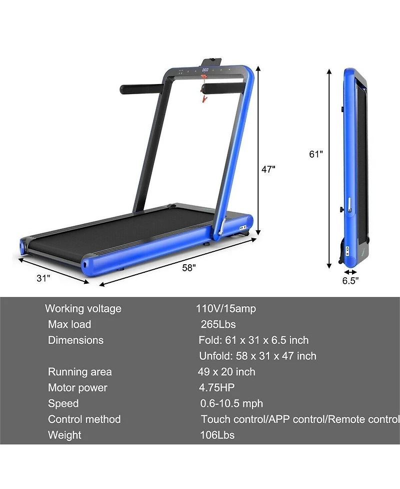 4.75HP 2 In 1 Folding Treadmill with Remote App Control-Navy
