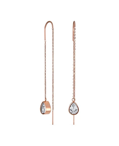 Bling Jewelry Set of 2 Geometric Minimalist Dangle Chandelier Earrings with Cz Teardrop Rose Gold Plated