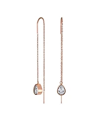 Bling Jewelry Set of 2 Geometric Minimalist Dangle Chandelier Earrings with Cz Teardrop Rose Gold Plated