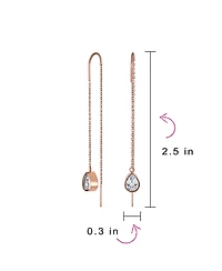Bling Jewelry Set of 2 Geometric Minimalist Dangle Chandelier Earrings with Cz Teardrop Rose Gold Plated
