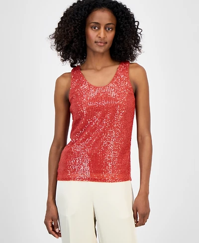 Anne Klein Women's Sequin Double-Scoop Sleeveless Tank