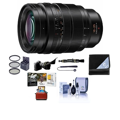 Panasonic Lumix G Leica Dg Vario-Summilux 10-25mm f/1.7 Aspherical Lens for Mft, Black - Bundle with w/77mm Filter Kit, Flex Shade,