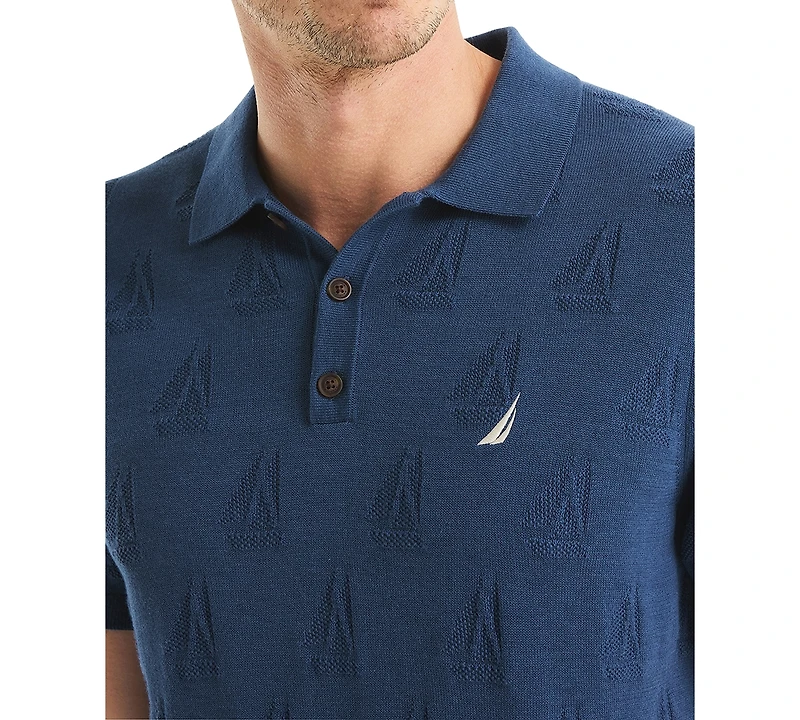 Nautica Men's Sailboat Textured Sweater Polo Shirt