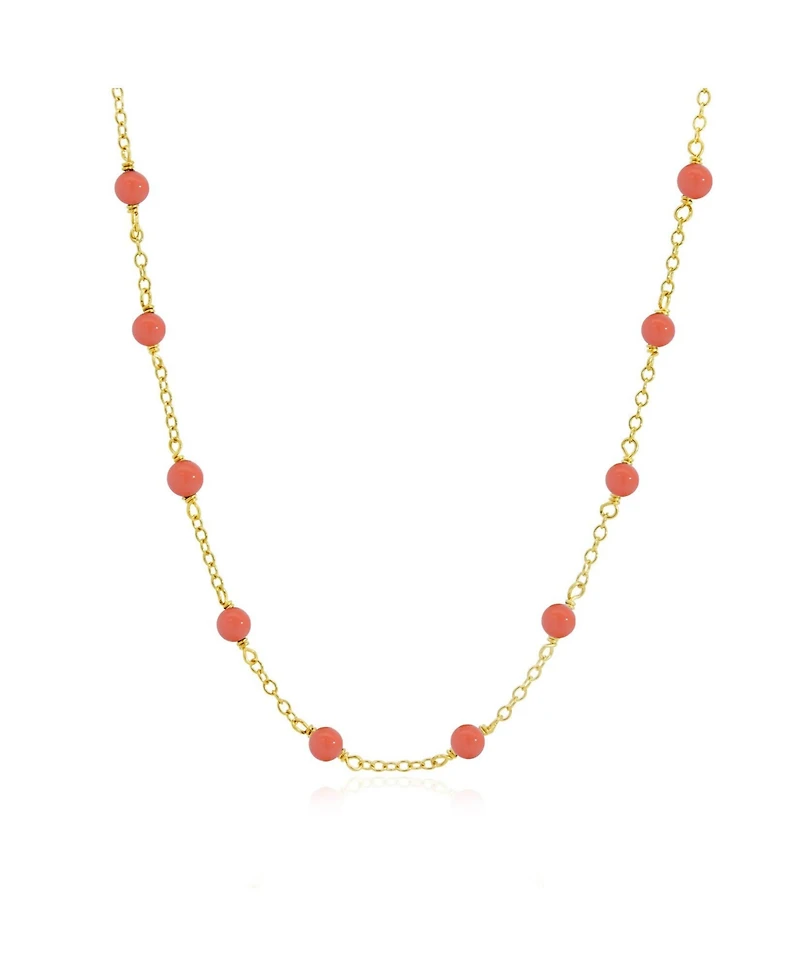 The Lovery Pink Coral Bead Chain Necklace 14K Gold