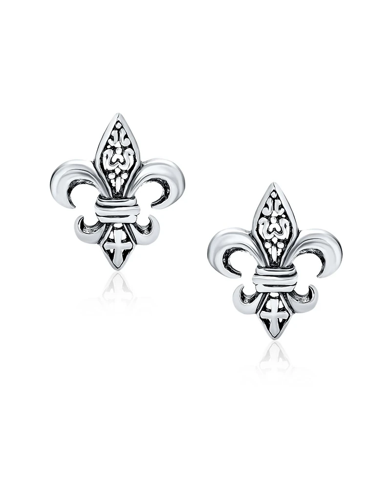 Bling Jewelry Set of 2 Fleur De Lis Stud Earrings in Oxidized and Polished Sterling Silver