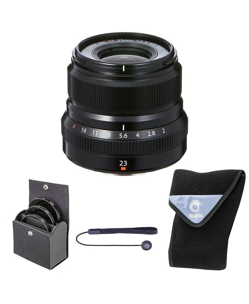 Fujifilm Xf 23mm f/2 R Wr Lens, Black, Bundle with 43mm Digital Essentials Filter Kit and 15x15" Lens Wrap