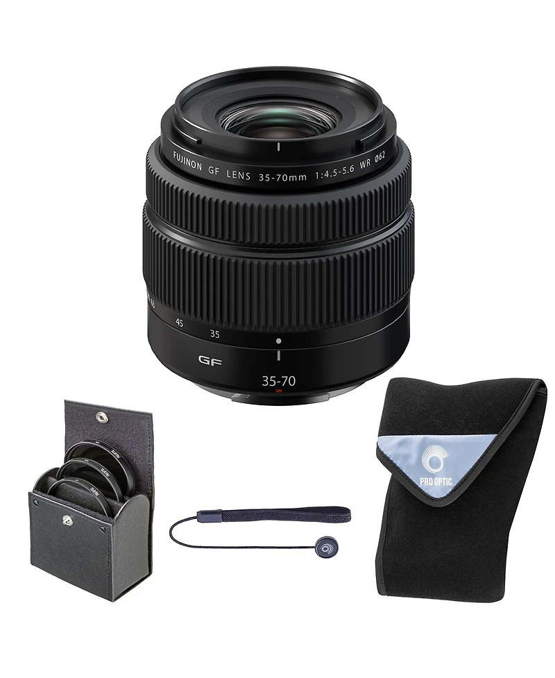 Fujifilm Gf 35-70mm f/4.5-5.6 Wr Lens, Black, Bundle with 62mm Digital Essentials Filter Kit and 19x19" Lens Wrap