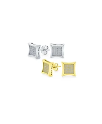 Bling Jewelry Set of 2 Square Cubic Zirconia Micro Pave Cz Kite Stud Earrings Gold Sterling Silver