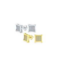 Bling Jewelry Classic Set Of 2 Square Shaped Cz Cubic Zirconia Stud Earrings Gold Plated Sterling Silver