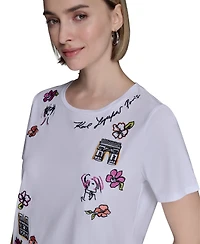 Karl Lagerfeld Paris Petite Multi Embroidered T-Shirt