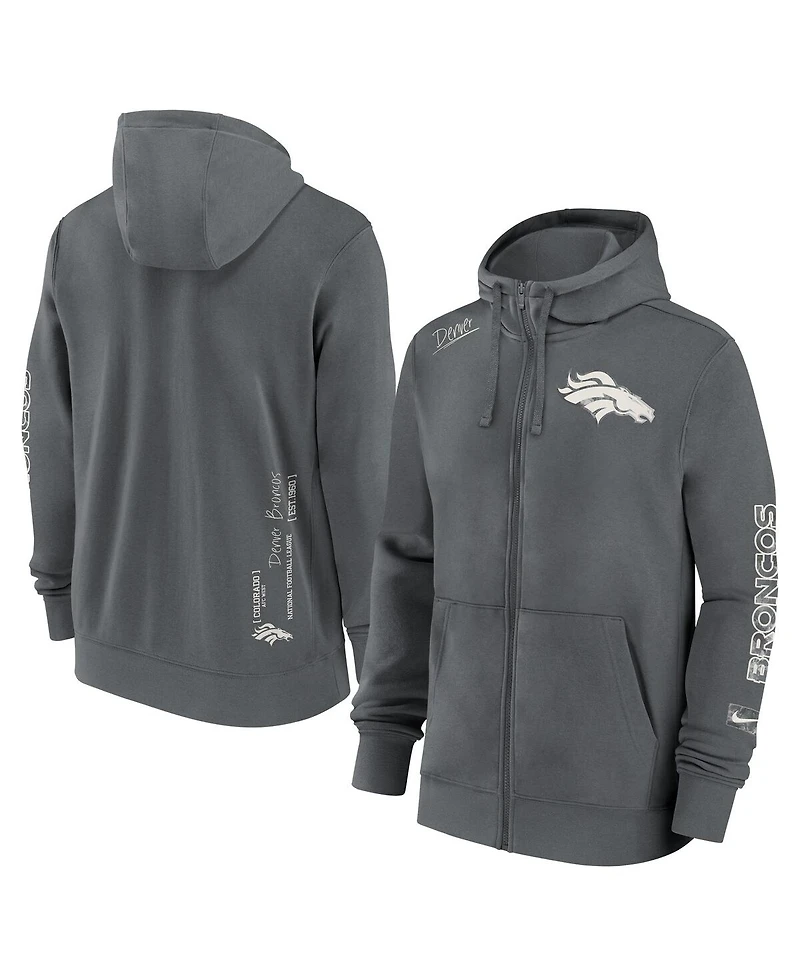 Nike Men's Gray Denver Broncos Statement Performance Full-Zip Hoodie Jacket