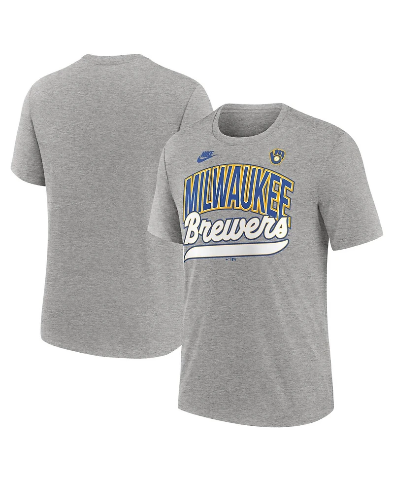 Nike Men's Heather Gray Milwaukee Brewers Cooperstown Collection Retro Tri-Blend T-Shirt