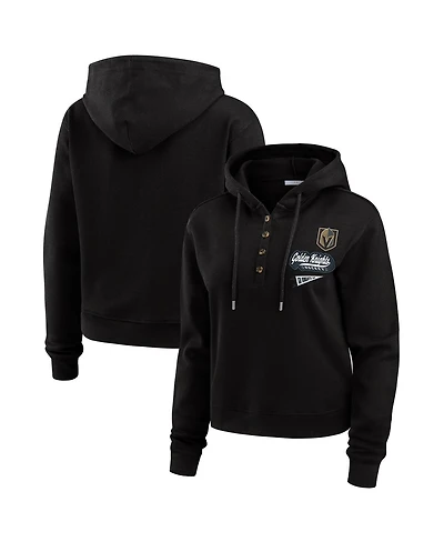 Wear By Erin Andrews Women's Black Vegas Golden Knights Waffle-Knit Pullover Hoodie