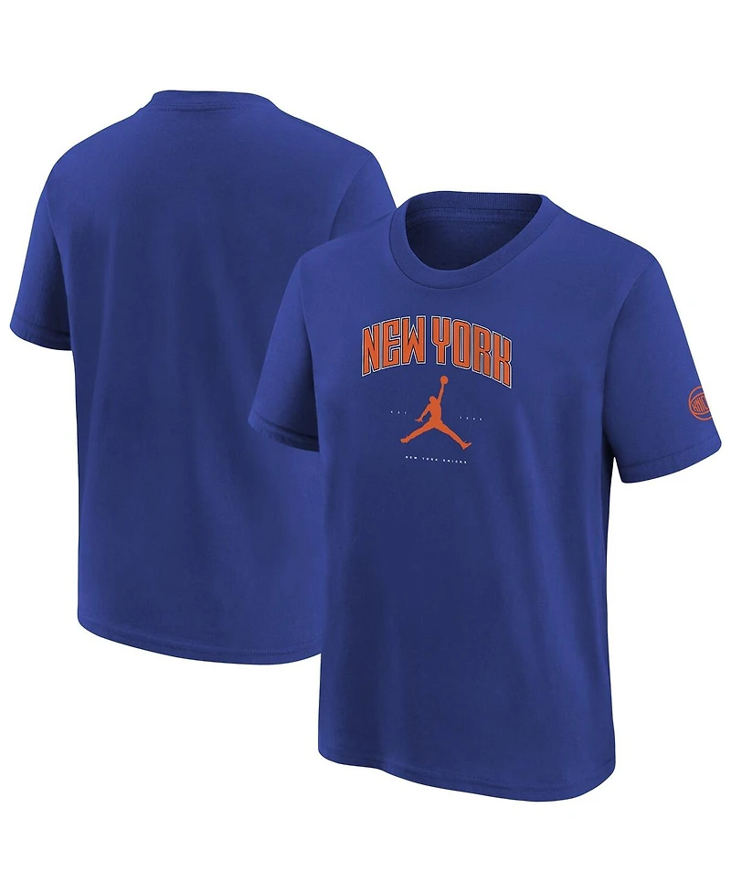 Jordan Big Boys and Girls Blue New York Knicks Essential Cities T-Shirt