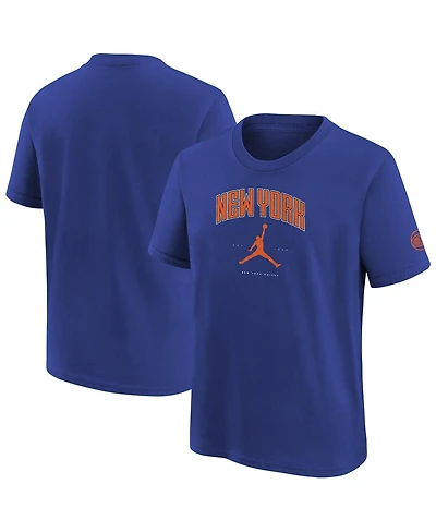 Jordan Big Boys and Girls Blue New York Knicks Essential Cities T-Shirt