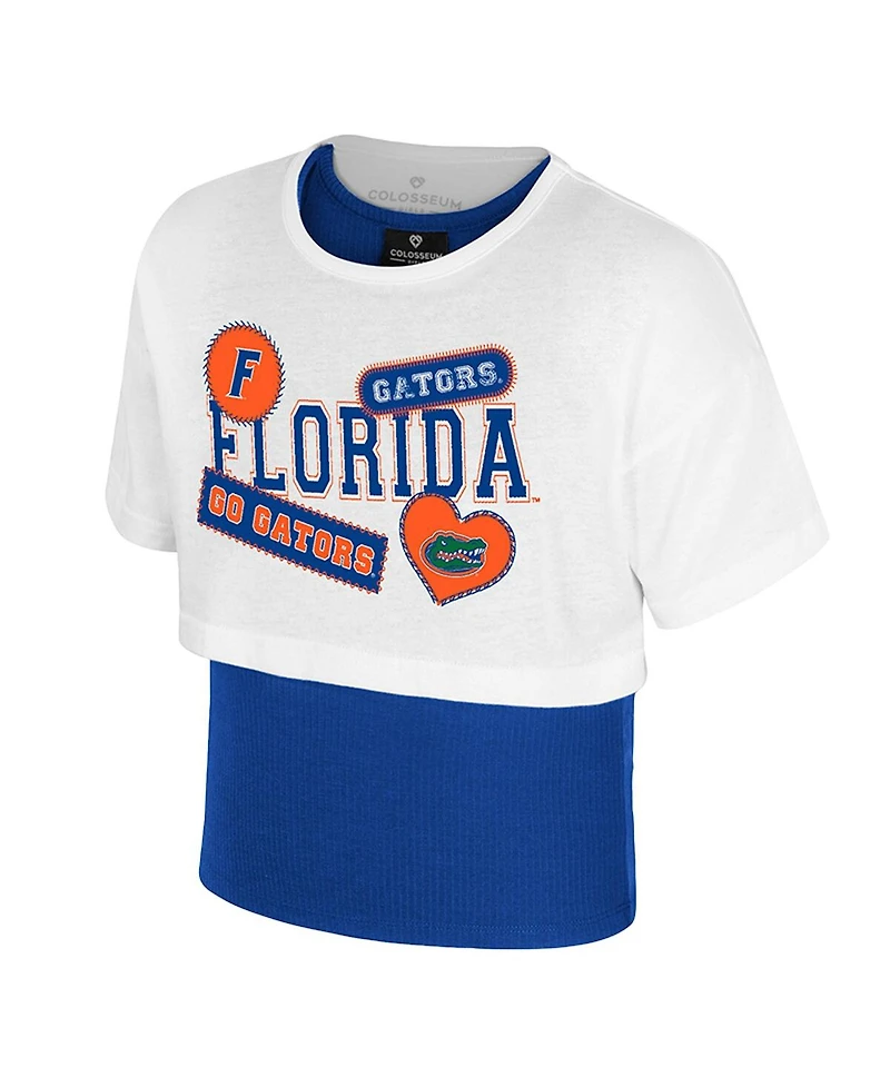 Colosseum Girl's Big Boys and Girls White Florida Gators Gale Cropped 2Fer Top