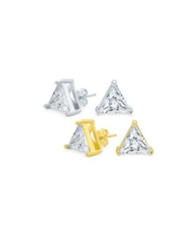 Bling Jewelry Set Of 2 Triangle Cz Stud Earrings Gold Plated Sterling Silver