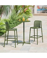 29.5" Outdoor Modern Polypropylene Plastic Patio Bar Height Stools (Set of 2)
