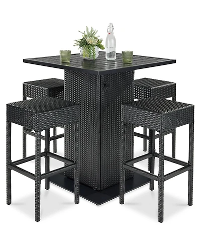 Best Choice Products 5-Piece Patio Wicker Bar Set w/ Built-In Bottle Opener, Hidden Storage Shelf