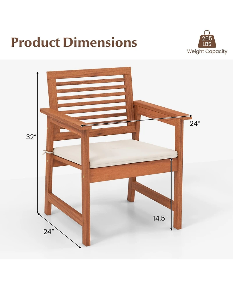 Set of Outdoor Dining Chair Patio Solid Wood Chairs with Comfortable Cushions